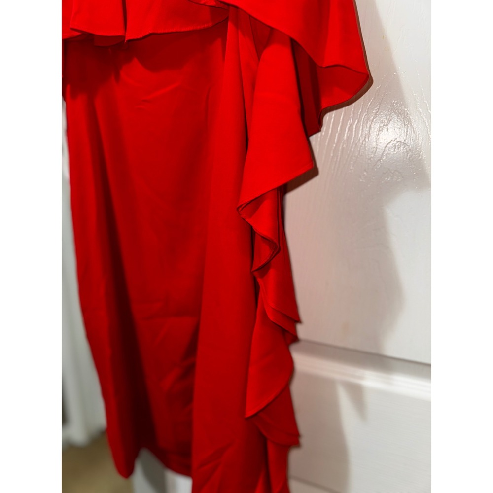 Calvin Klein Red Cold Shoulder Ruffle Chain Strap Mini Dress Size 10 - Picture 8 of 8